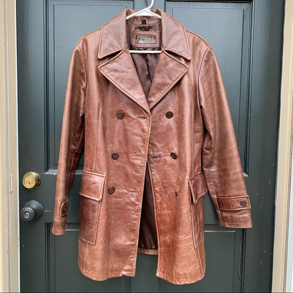 Guess Vintage Leather Coat Jacket - Medium